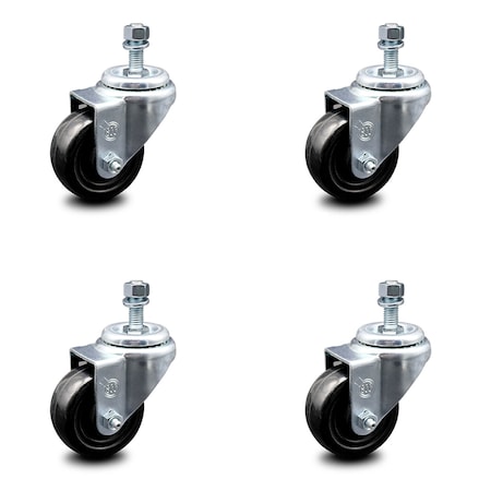 Service Caster 3.5 Inch Hard Rubber Wheel Swivel 1/2 Inch Threaded Stem Caster Set SCC-TS20S3514-HRS-121315-4